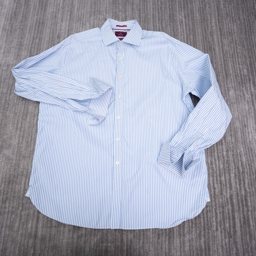 M&S Collection Button Down Men 17 Blue Fair Egyptian Cotton Striped Luxury